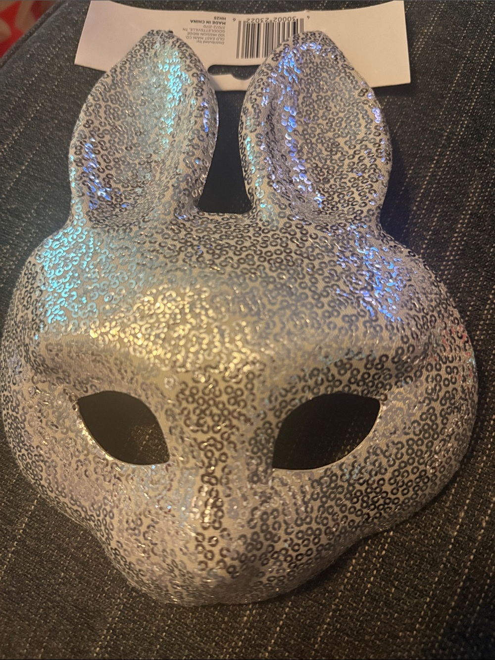 Silver Sequin Bunny Mask for Parties and Costumes